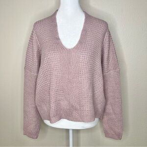 Poof Apparel Pink / Purple V-Neck Long Sleeve Cotton Blend Open Knit Sweater NWT
